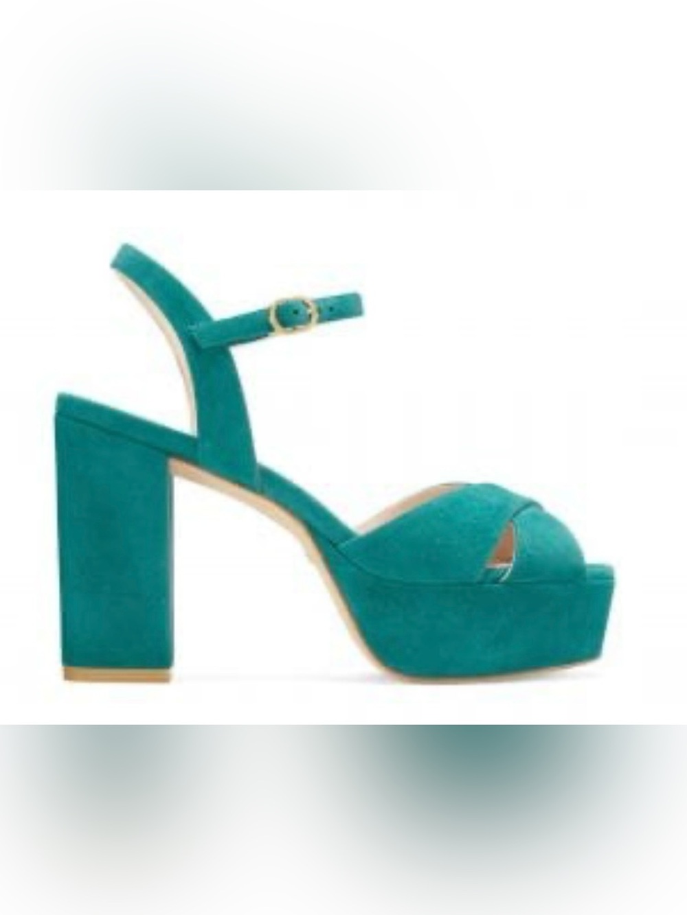 Stuart Weitzman Teal Suede Platform Block Heel Sandals